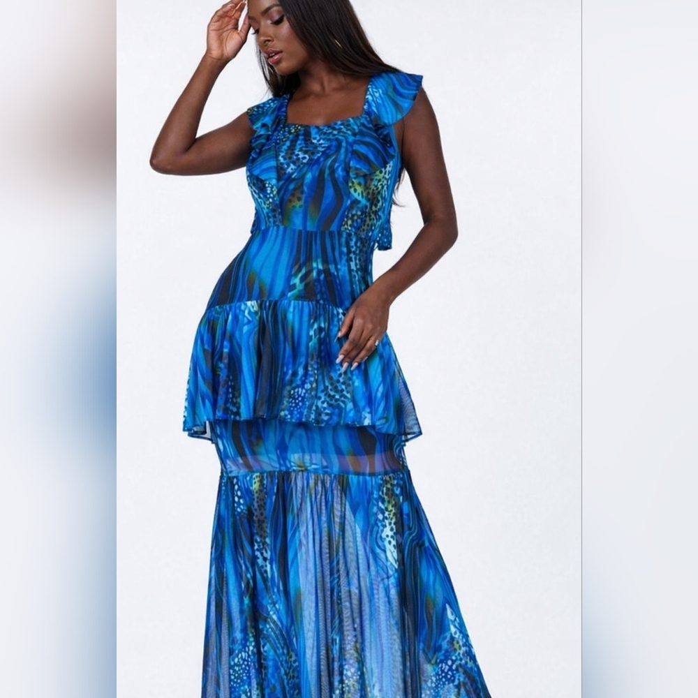 CQ By CQ Blue Tiered Maxi Dress